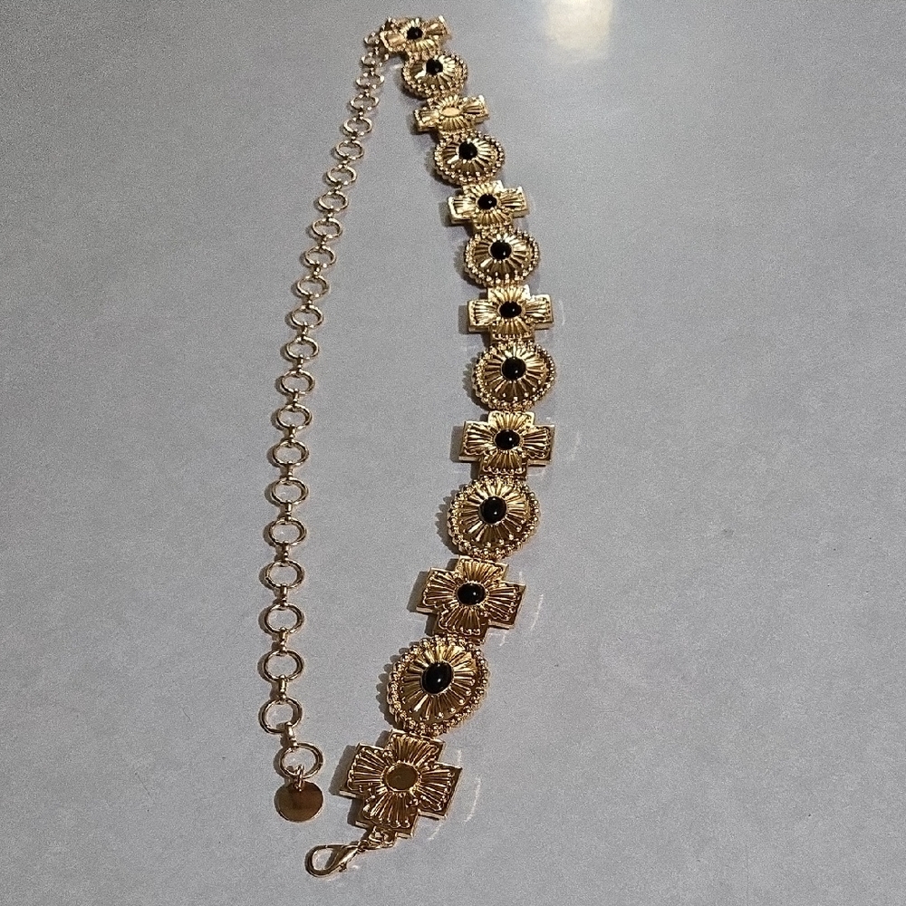 Vintage Bohemian HEIDI DAUS Signed HD-6734 JHD6918 Chain Belt With Black Stones